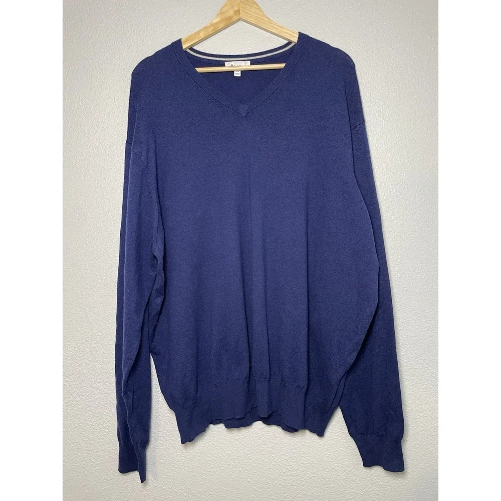 Peter Millar Blue SILK CASHMERE‎ Cotton V-Neck Jumper Pullover Sweater Size 2XL